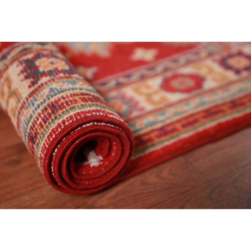 Geometric Kazak Foyer Rug Hand-Knotted Traditional Wool Carpet - 2'7"x 4'5"