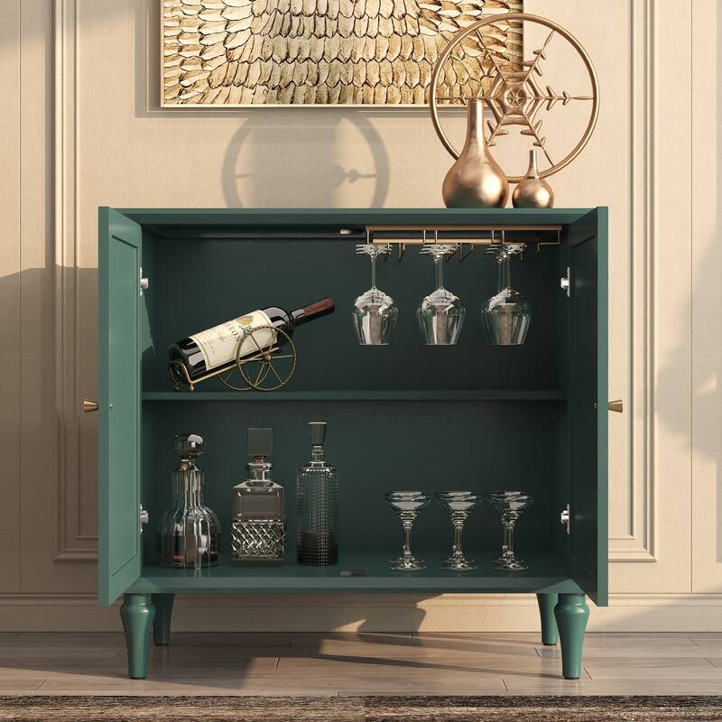 31" Mid-Century 2-Door Cabinet with Removable Tall Wine Glass Rack