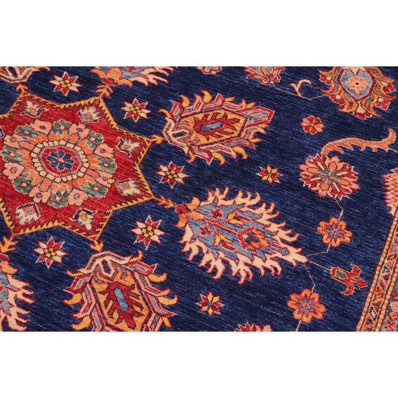 Southwestern Super Kazak Harmony Blue/Beige Hand Knotted Wool Rug - 7'11'' x 11'2''