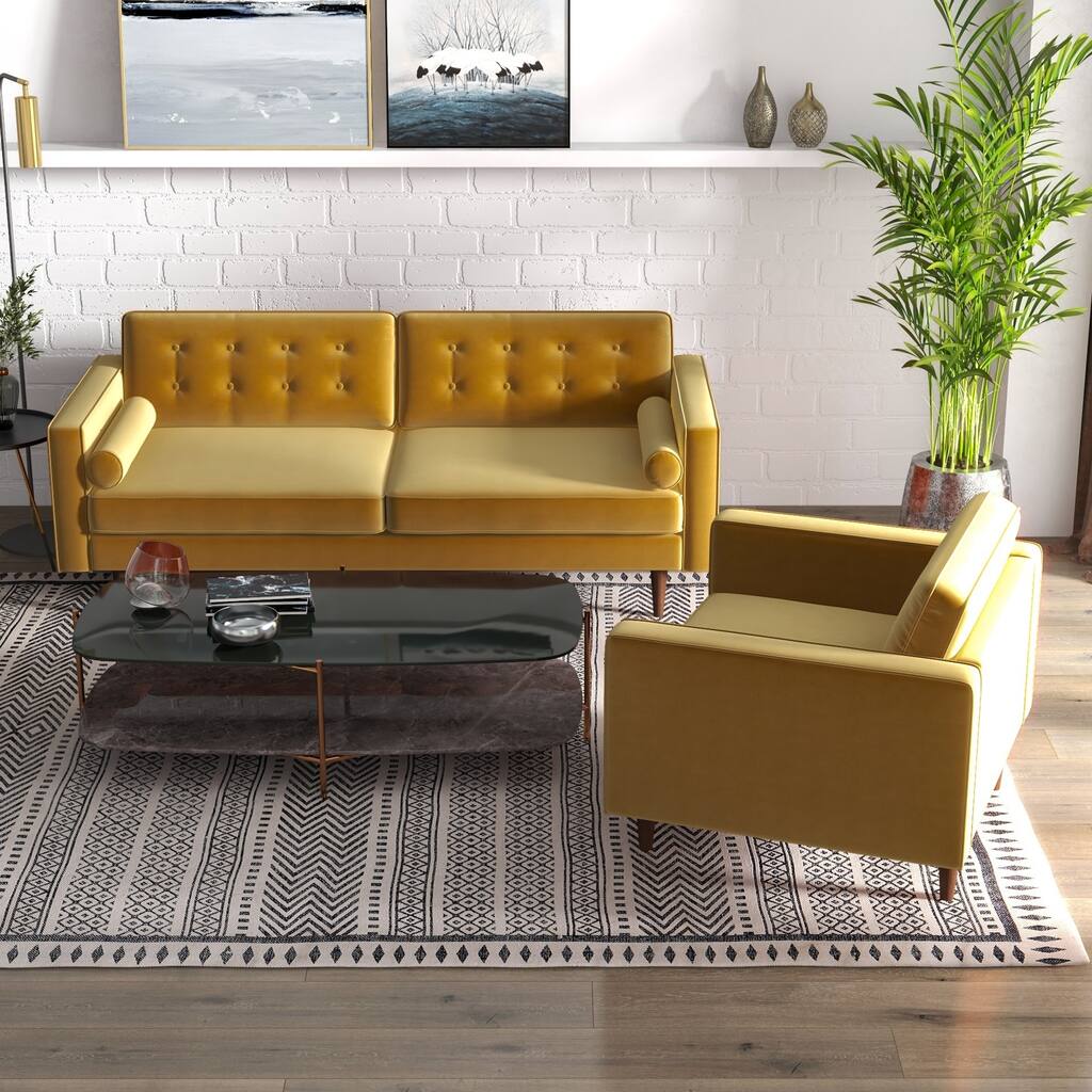 Lary 2-Piece Mid-Century Velvet Loveseat and Lounge Chair Set