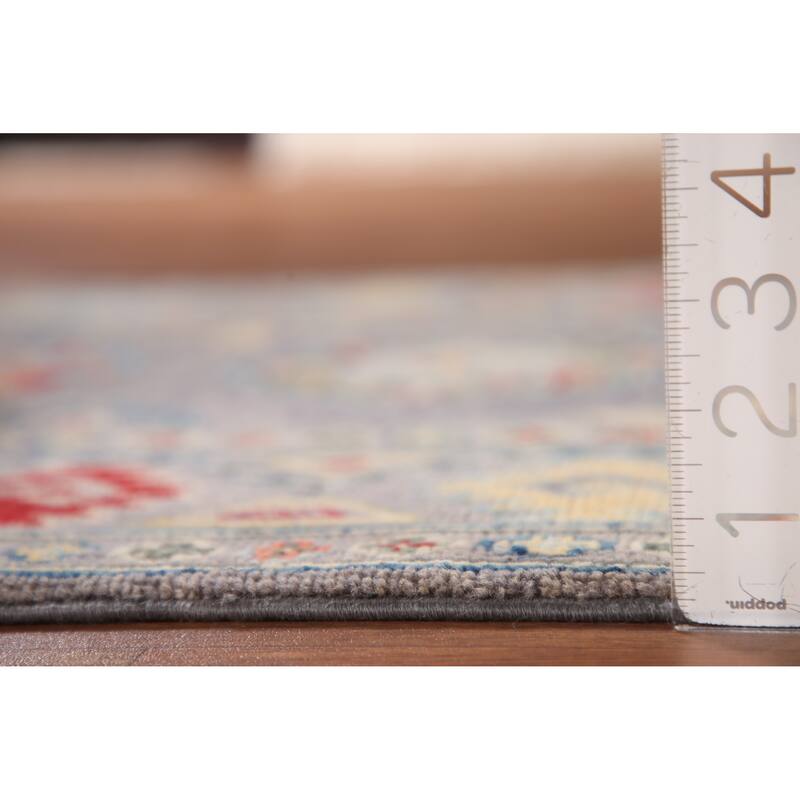 Geometric Gray Kazak Runner Rug Handmade Wool Carpet - 2'8" x 8'3"