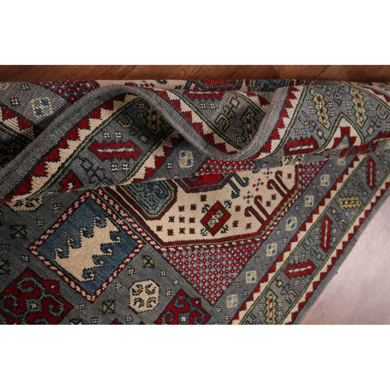 Geometric Kazak Accent Rug Hand-Knotted Wool Carpet - 3'4" x 4'10"