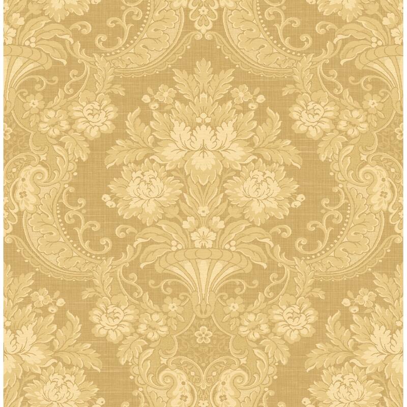 Seabrook Designs Lewin Royal Damask Unpasted Wallpaper - 20.5 in. W x 33 ft. L - Metallic Gold & Buttercup