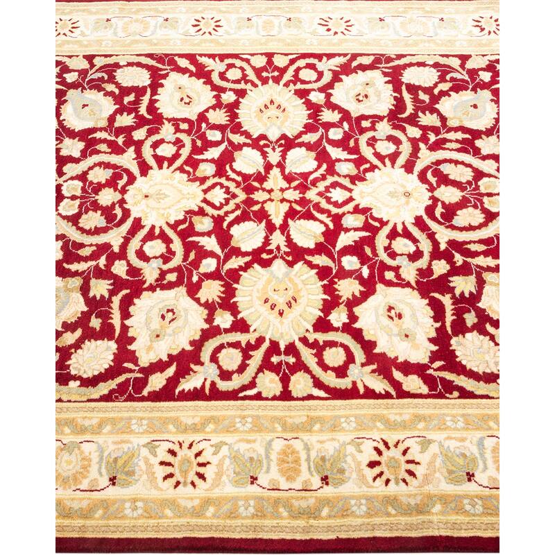 Overton Handknotted Wool Traditional Floral Red Area Rug - 4' x 6'