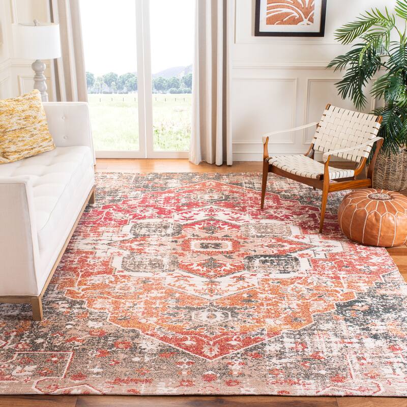 SAFAVIEH Handmade Saffron Ivonne Traditional Tribal Beige/Red Cotton Rug - 8' x 10' - Beige/Red