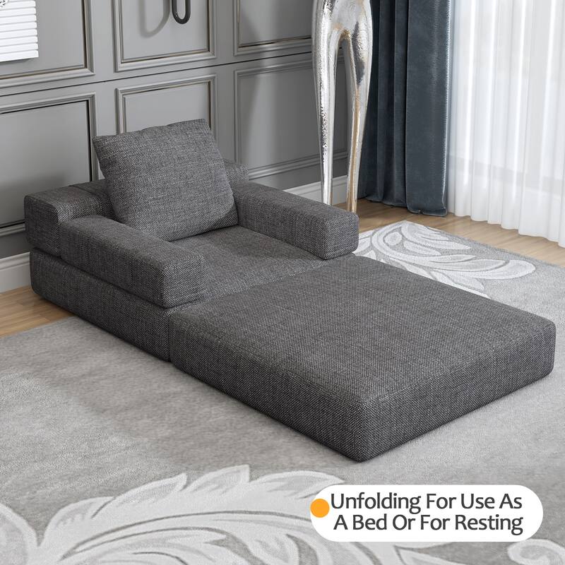 Dark Grey Modern 36.6" Linen Upholstered Chaise Lounges Chair with Pillow for Living Room