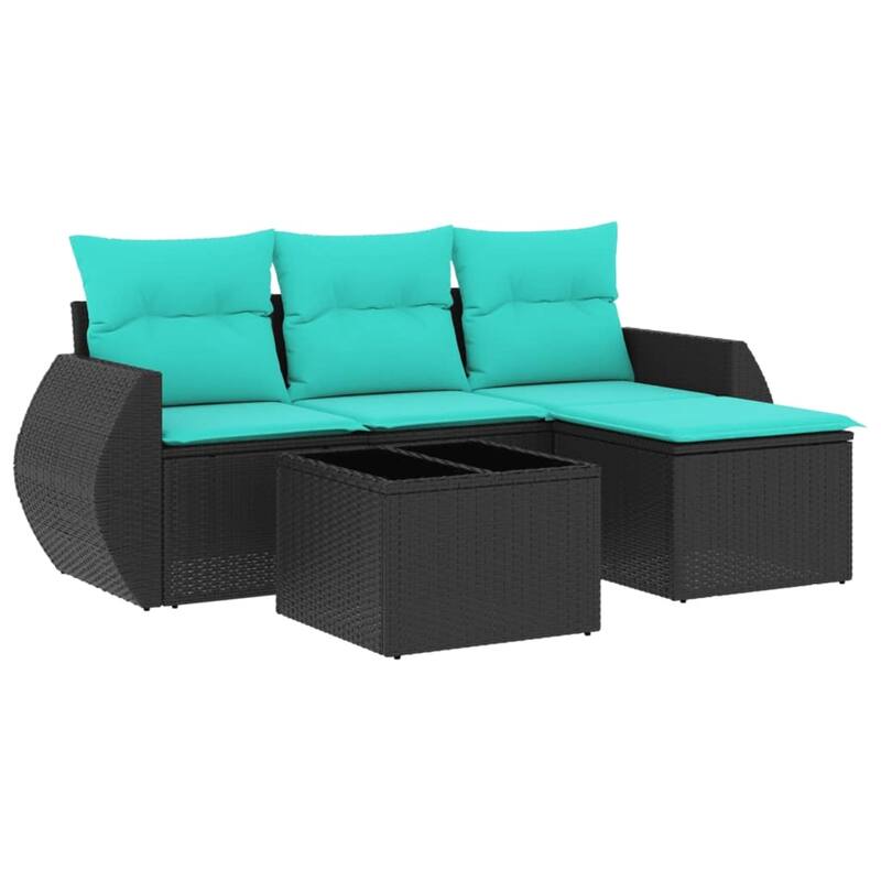 vidaXL 5 Piece Patio Sofa Set with Cushions Black Poly Rattan - 28 x 24.4 x 27.2