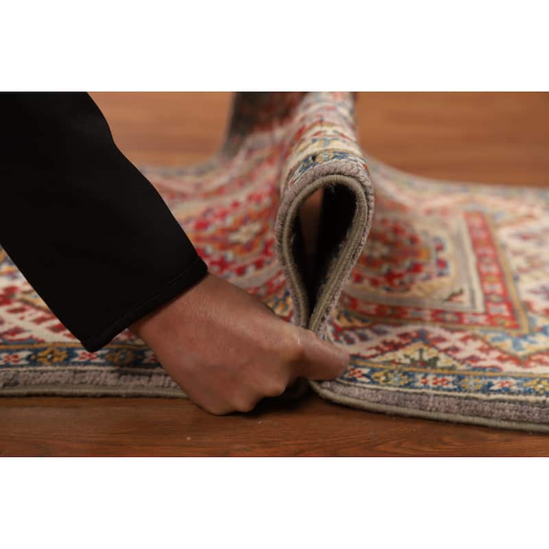 Geometric Kazak Oriental Foyer Rug Handmade Grey Wool Carpet - 2'0"x 3'0"