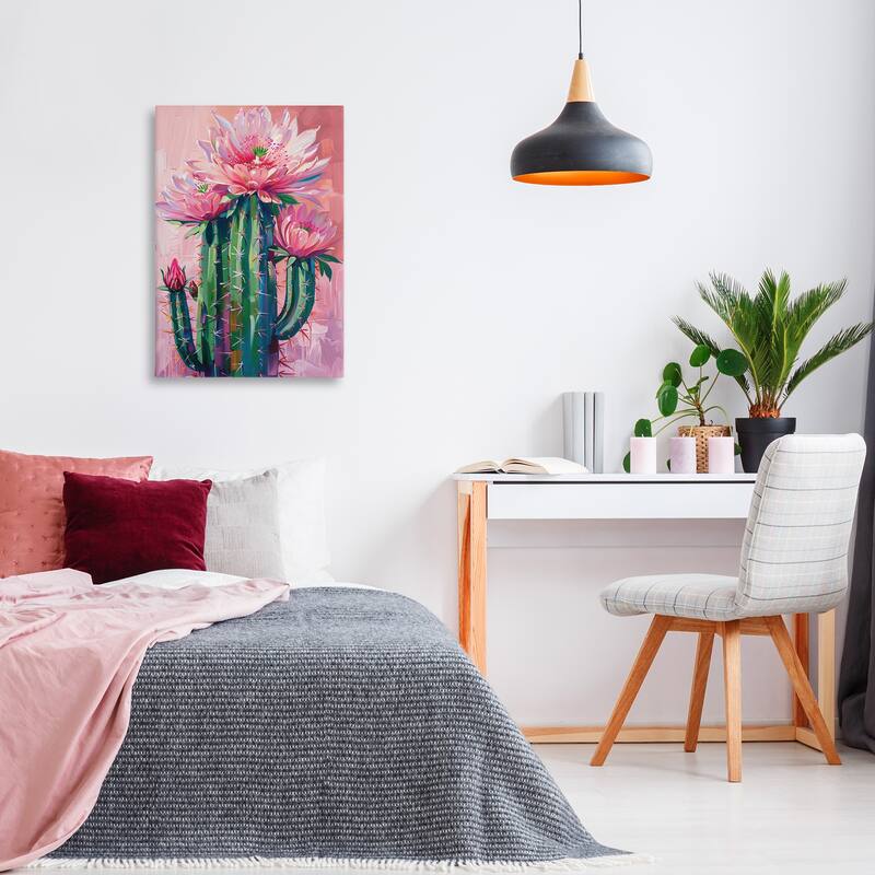 Stupell Pink Blossomed Cactus Canvas Wall Art Design By LSR Design Studio