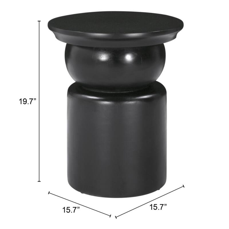 20" Geometric Drum Black Round Solid Wood Side End Table with Pedestal for Entryway or Living Room - 19.7”H x 16”W x 16”L