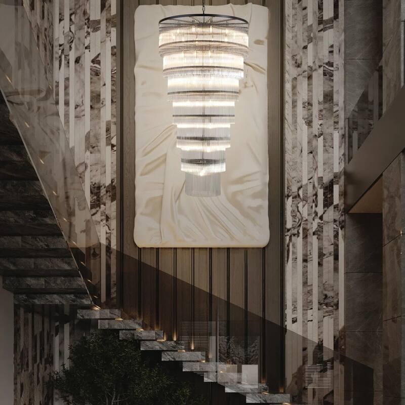 KAYLA 77"H Seven-LayerStriped Column StairLight - BLACK