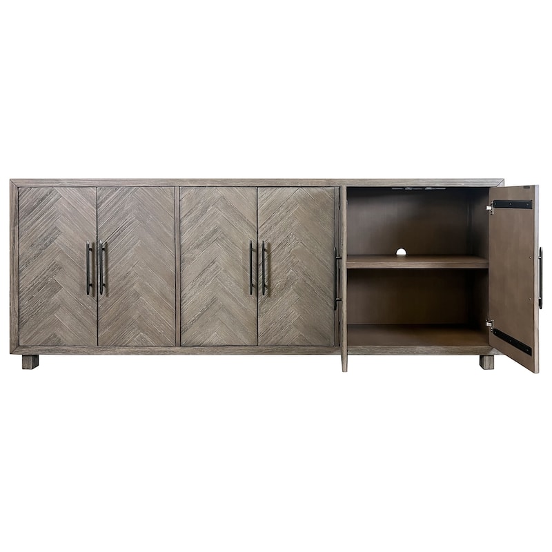 90" Six Door TV Console, Entertainment Stand, Wood Accent Cabinet, Fully Assembled, Gray - 90"W x 32"H x 16"D