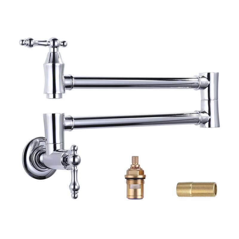 WOWOW Wall Mounted Pot Filler Faucet with Double Joint Swing Arms - Polished Chrome