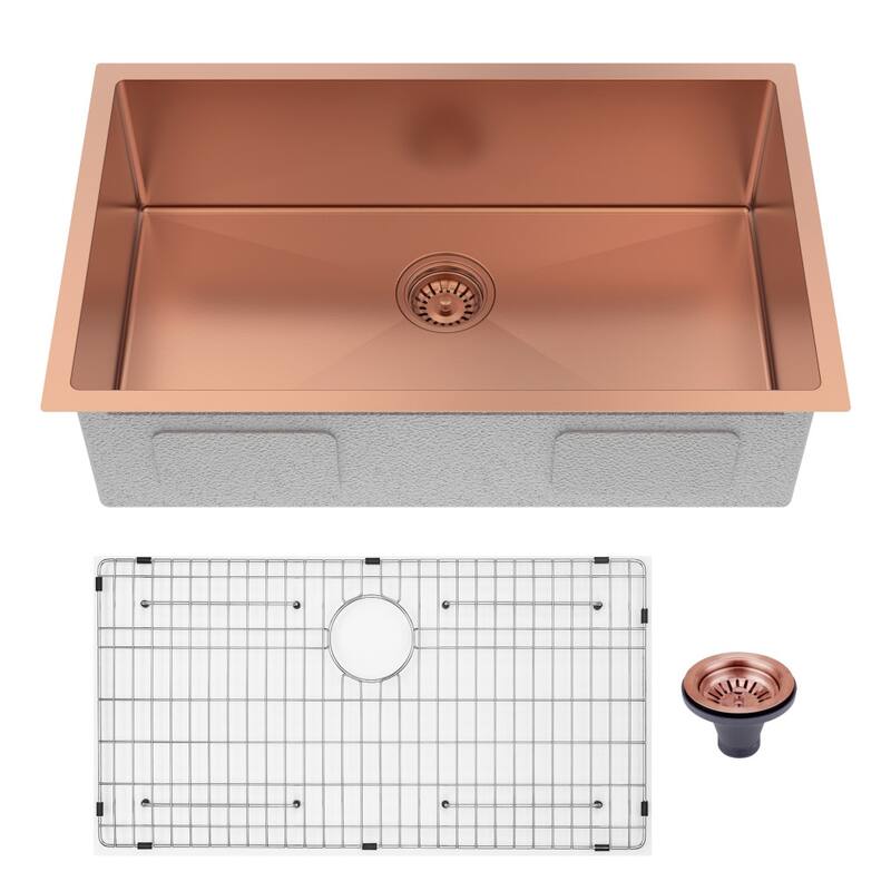 HomeRoots 10" X 30" Gold Stainless Steel Undermount Kitchen Sink - 30.00 in. x 10.00 in. x 18.00 in.