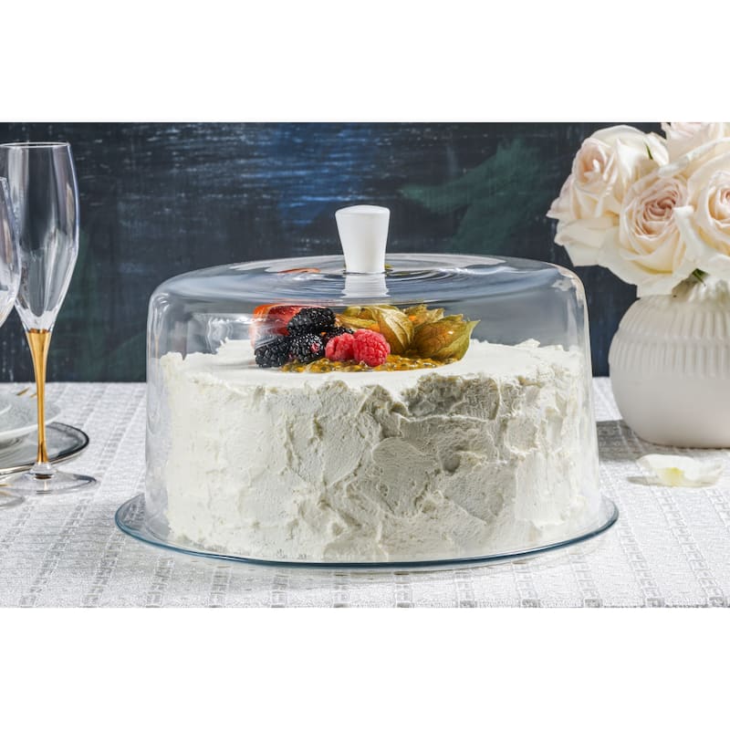 Majestic Gifts Inc. European Glass 11.5" Cake Dome w/ white knob