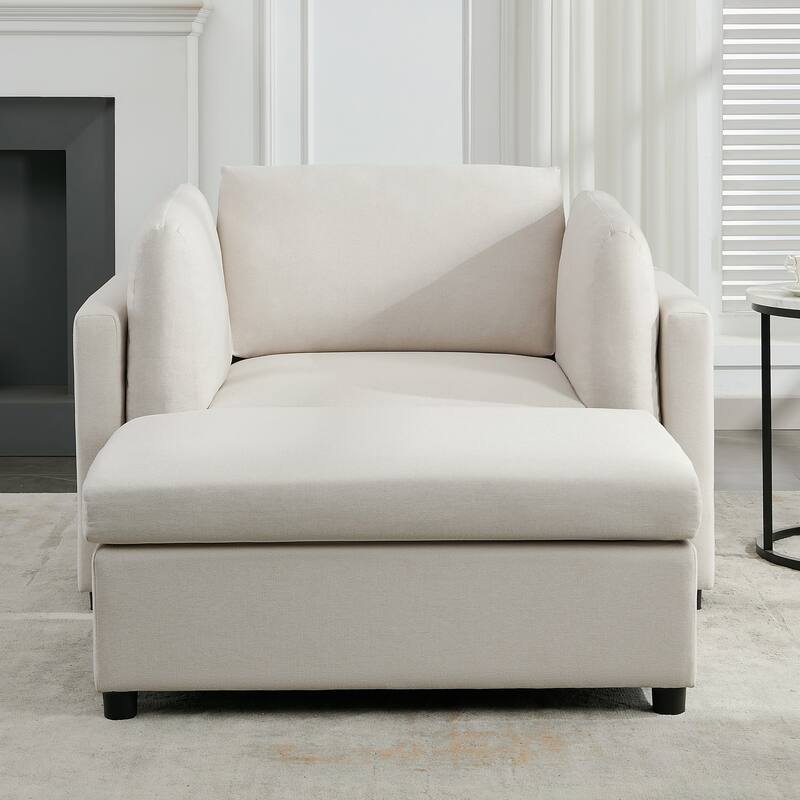 Modern Oversized Armchair with Ottoman for Living Room - Cream