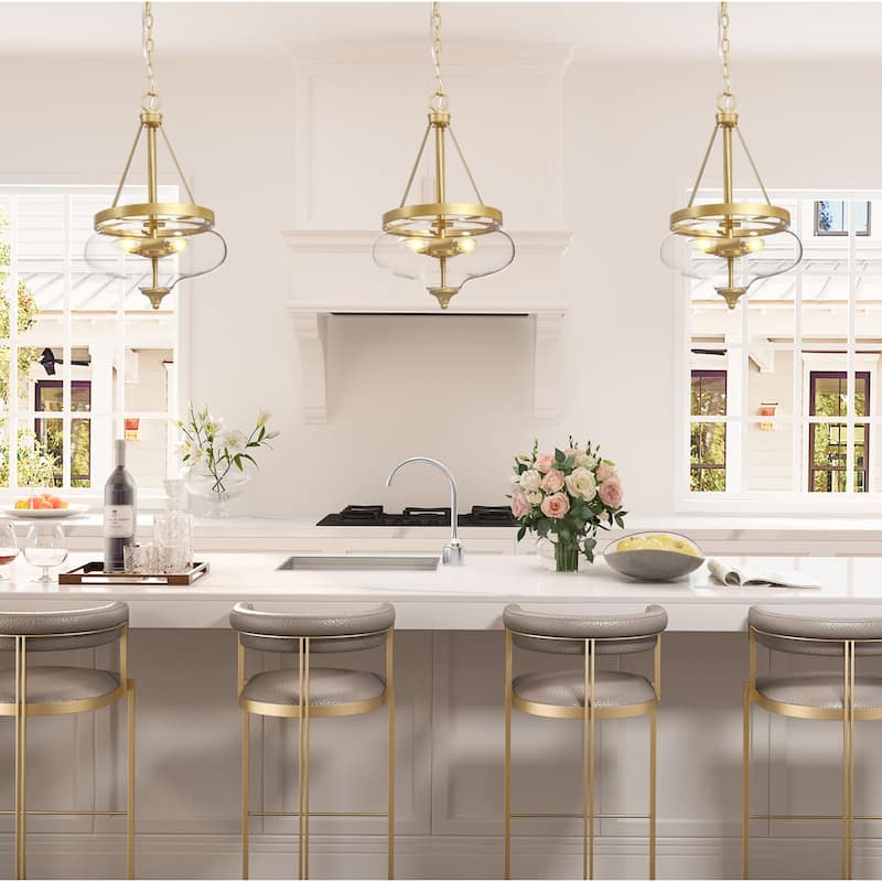 Rella Modern Farmhouse Urn 12 inch Pendant Teardrop Glass Kitchen Island Chandelier Adjustable Lights