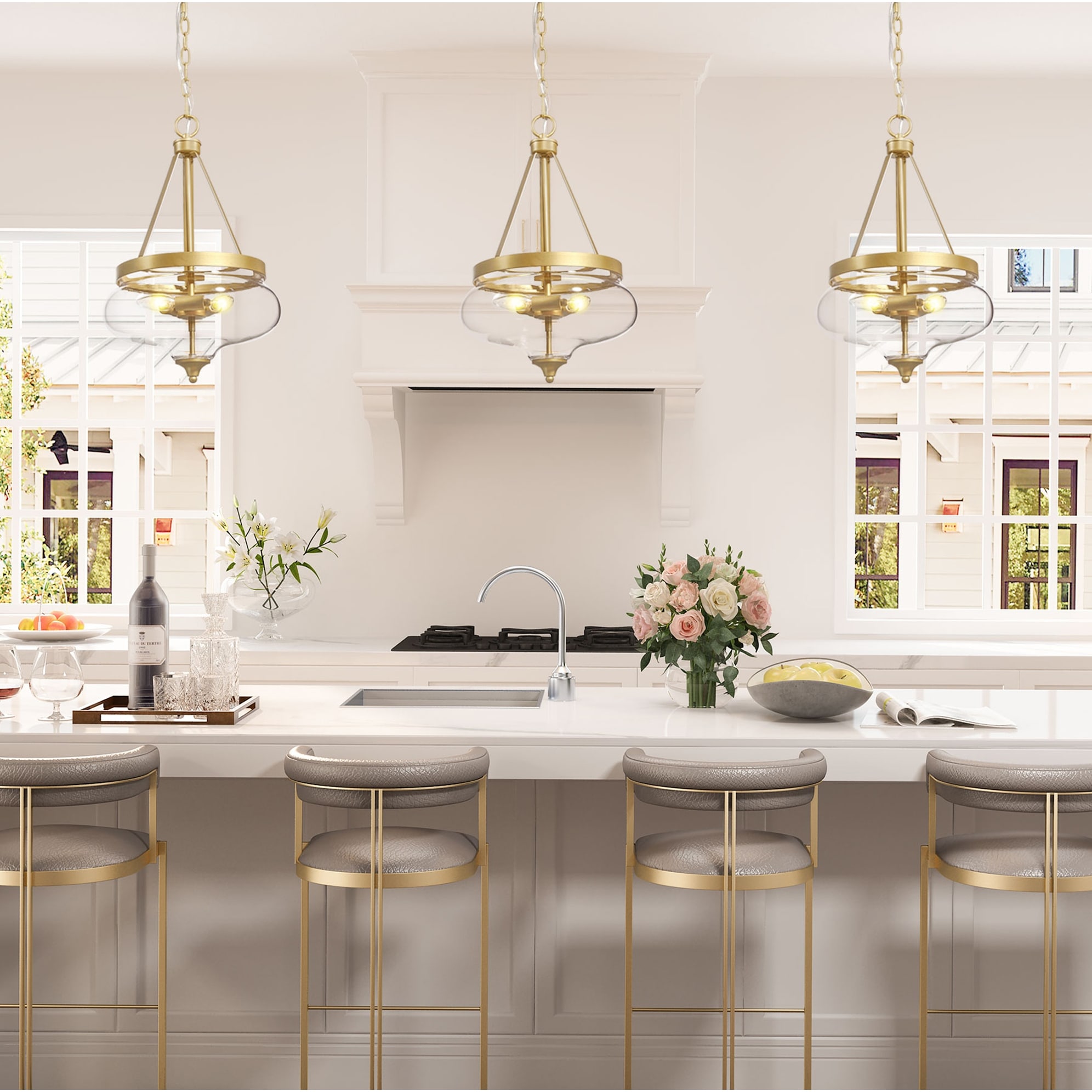 Rella Modern Farmhouse Urn 12 inch Pendant Teardrop Glass Kitchen Island Chandelier Adjustable Lights