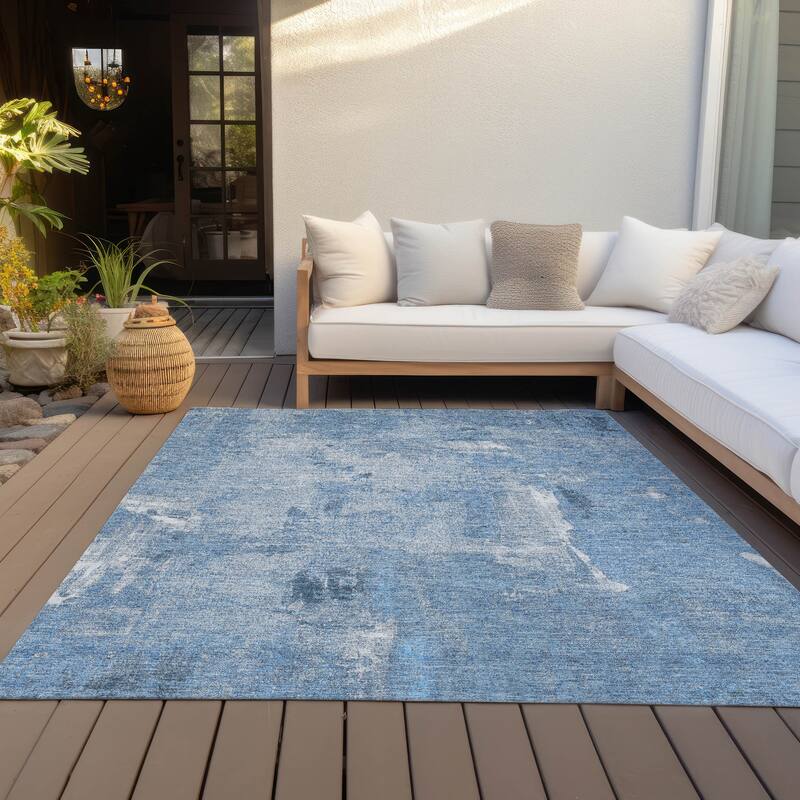 Machine Washable Indoor/ Outdoor Abstract Imprints Chantille Rug
