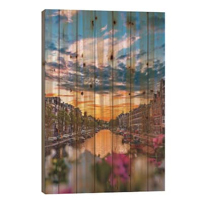 Netherlands Amsterdam Canal Sunset II Print On Wood by Alex G Perez - Multi-Color