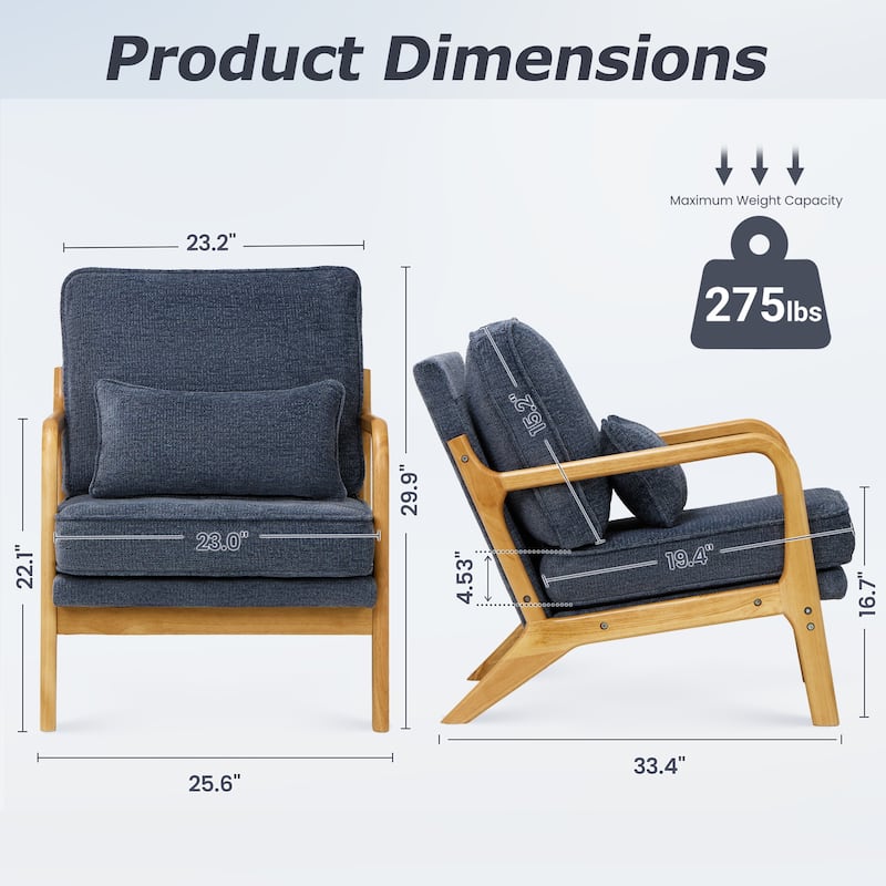 RENEWLINE Mid Century Modern Accent Chair with Lumbar Pillow