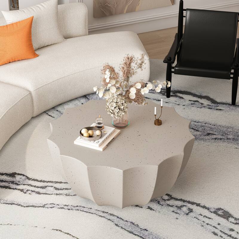 35.43 Inch Modern Coffee Table With Waterproof And Cement Design For Living Room, Dark Wood Grain Color - White