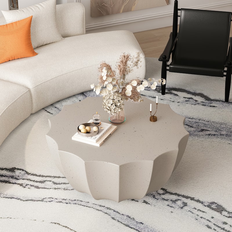 GDFStudio Thoren Magnesium Oxide Outdoor and Indoor Coffee Table with Weather-Resistant Surface - White