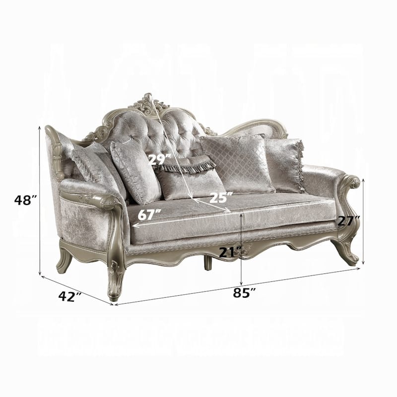 Bertha Sofa, Ornate Carved European Classic Beige Champagne, 85 Inch