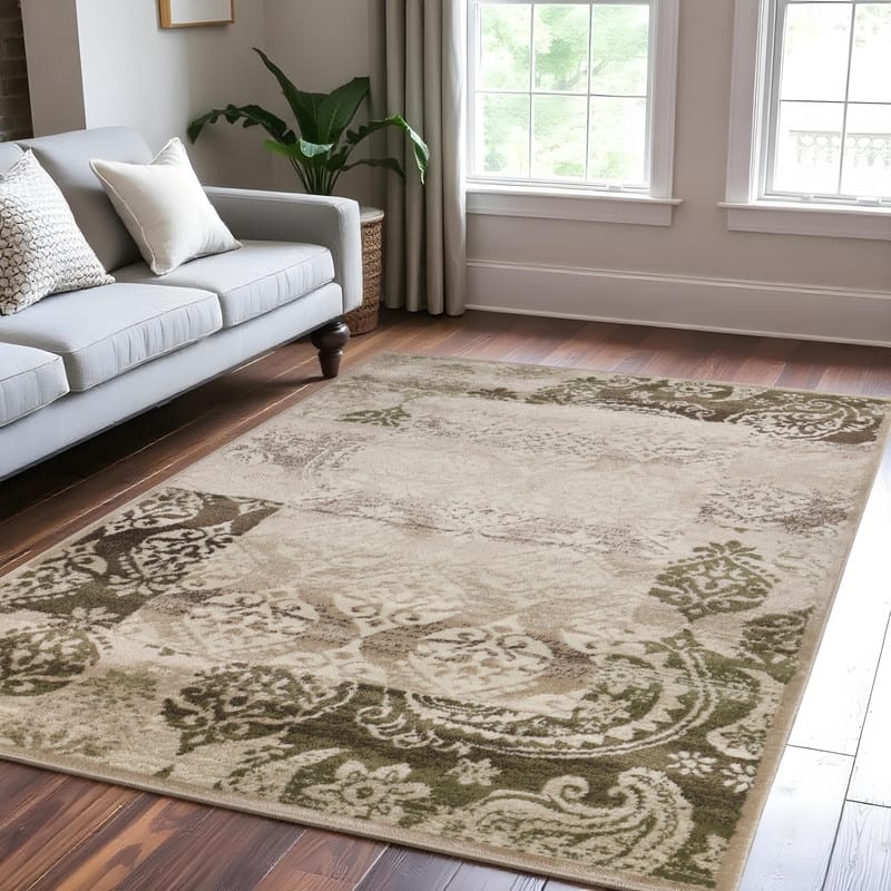 Superior Modern Paisley Geometric Polypropylene Indoor Area Rug - 8' x 10' - Beige