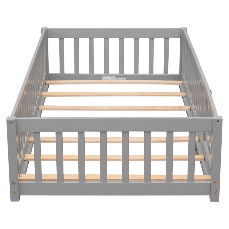 Twin size Floor Platform Bed with Fence and Door