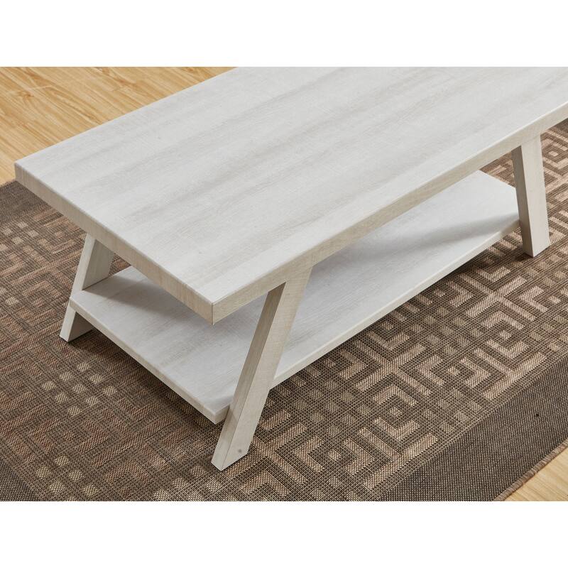 48" Modern Rectangular Coffee Table with Storage Shelf and Splayed Legs for Living Room