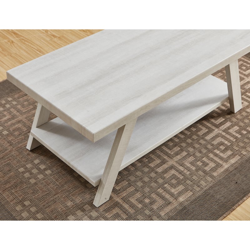 Modern Wood Shelf Coffee Table Stylish Coffee Table with Storage and Wide Angle Legs, for Living Room, White