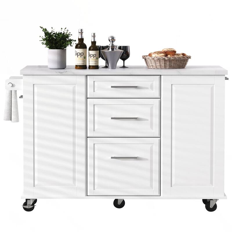 Kitchen Island with Storage Tilt Trash Can Cabinet and Pull Out Cabinet Organizer