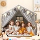 preview thumbnail 1 of 6, Grey Large Toddler Playhouse Tent with Door Curtains Windows and Star String Light - 57.5" x 38" x 52.5" Kids