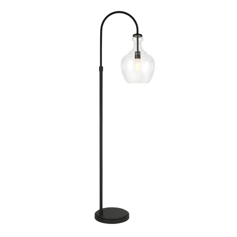 Metal Arched Floor Lamp with Dome Glass Shade and Foot Switch - 19” x 12” x 70” (D x W x H)