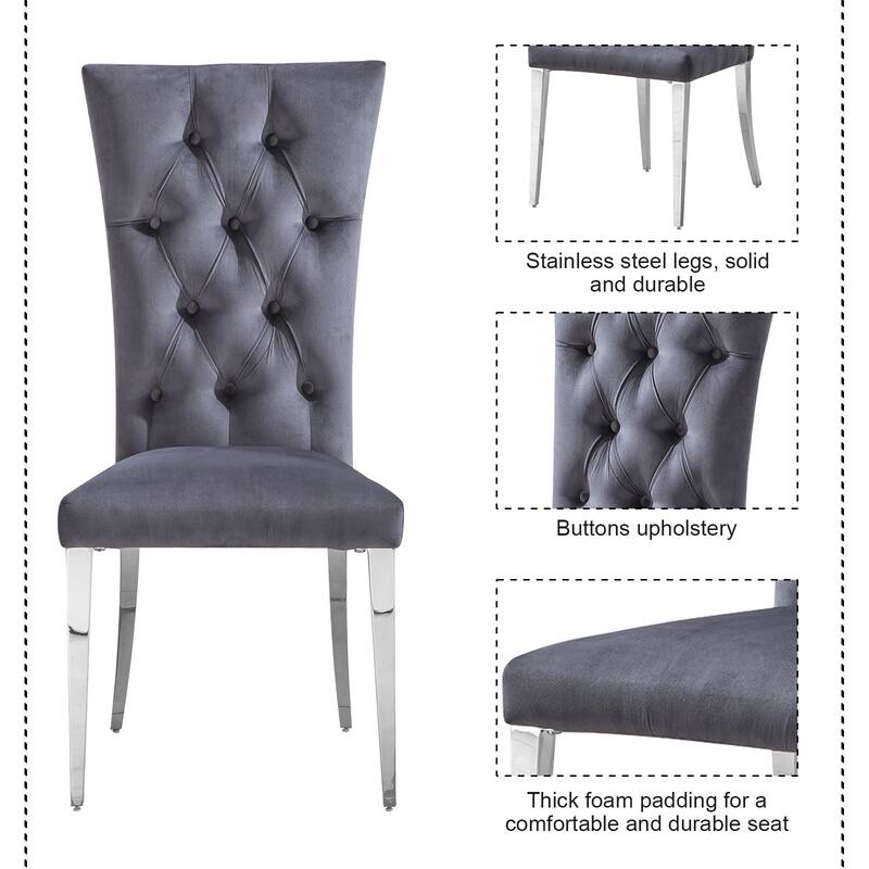 Velvet Tufted Upholstered Dining Room Chairs in Buttons Tufted High Back and Mirror Stainless Steel Legs