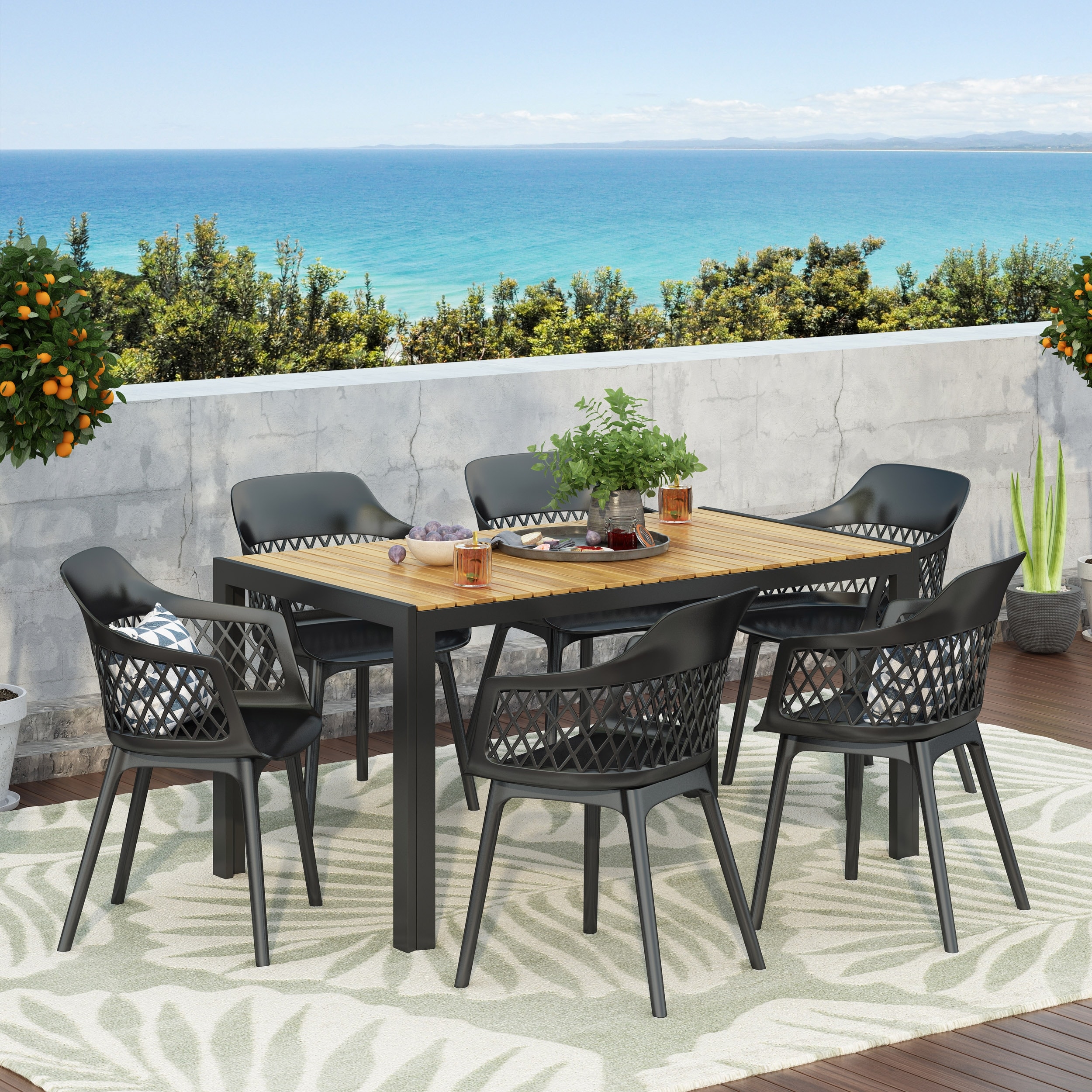 Christopher Knight Home - Azalea Outdoor Wood and Resin Outdoor 7 Piece Dining Set