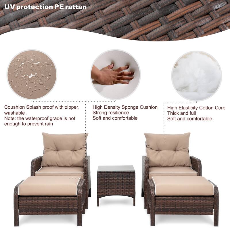 Futzca 5-pc. Brown Wicker Small Patio Furniture Set