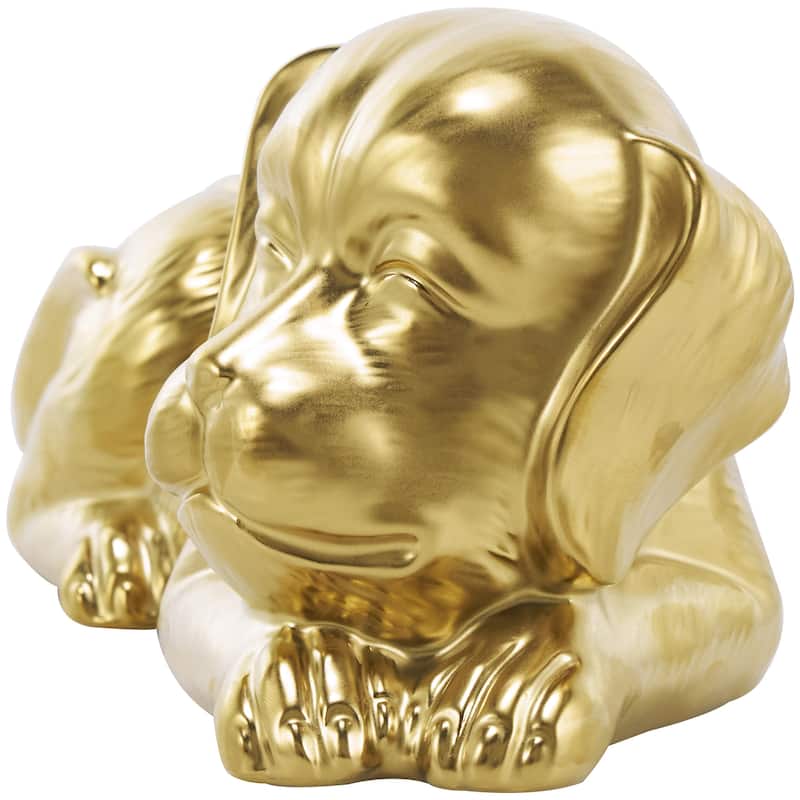 Ceramic Dog Laying Decorative Sculpture with Matte Finish - Silver or Gold - Roche River Decor