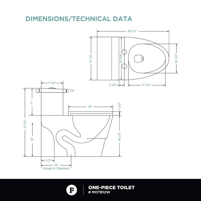 Fine Fixtures Modern Dual Flush Elongated One-Piece Toilet (Seat Included)