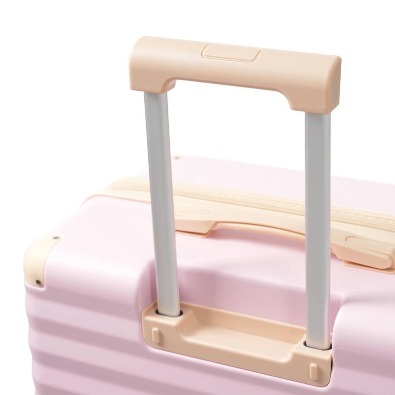 5-Piece Modern Expandable Luggage Sets, Front-opening Luggage with USB Port, Cup Holder and TSA Lock, for Boarding Travel, Pink