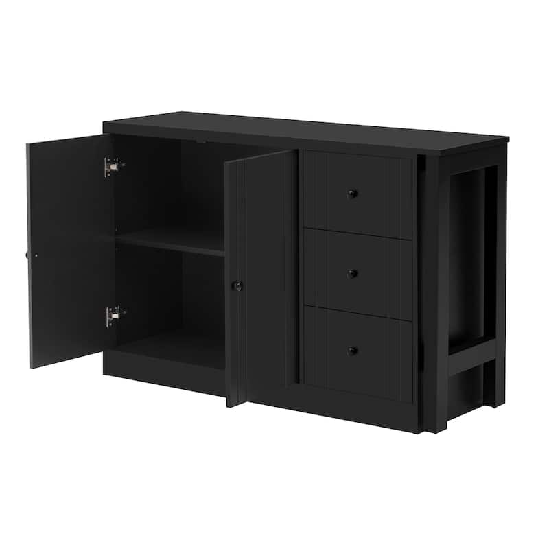 89.7"Wooden Sideboard with Extendable Table,Multifunctional Storage Cabinet with 2 Doors and 3 Drawers,for Living Room,Study