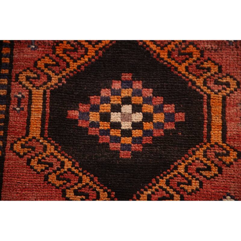 Geometric Orange Shiraz Persian Vintage Rug Hand-knotted Wool Carpet - 4'11"x 7'11"