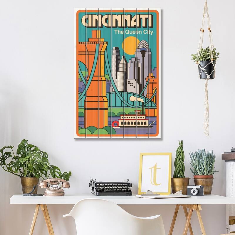 Cincinnati Travel Poster Print On Wood by Jim Zahniser - Multi-Color