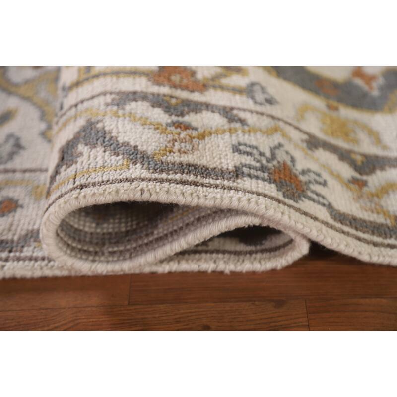 All-Over Ivory Oushak Indian Runner Rug Hand-knotted Wool Carpet - 2'6"x 10'2"