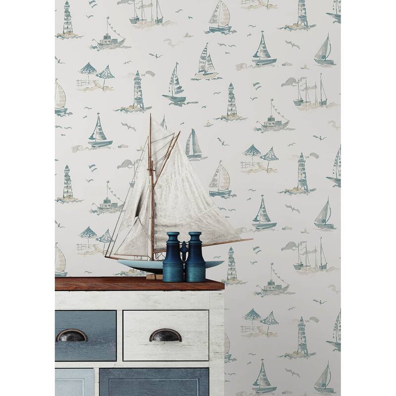 NuWallpaper Set Sail Taupe Peel and Stick Wallpaper - N/A