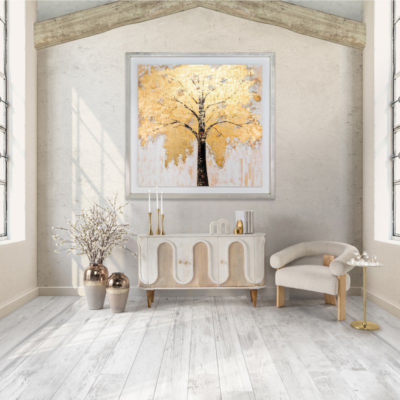 Gold and White 24"H Round Drink Accent Table with Aluminum/Stone Construction for Elegant and Purposeful Living Space