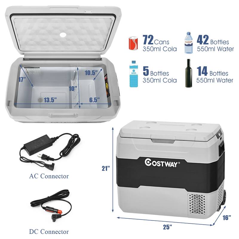 Costway 53 QT Portable Car Refrigerator Dual-Zone Car Cooler for RVs - See details