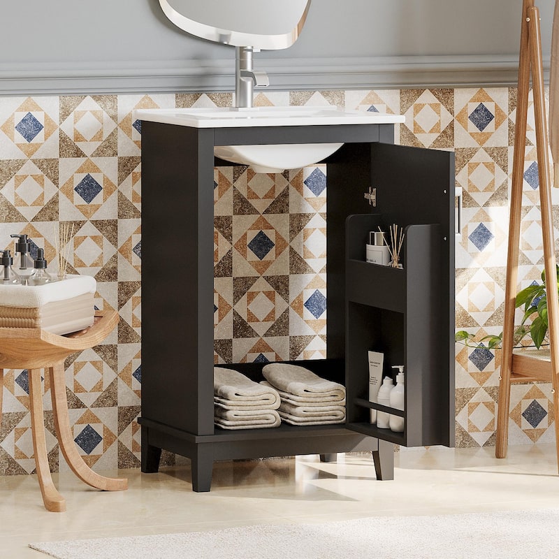 Modern 20-Inch Small Bathroom Vanity Cabinet with Ceramic Basin