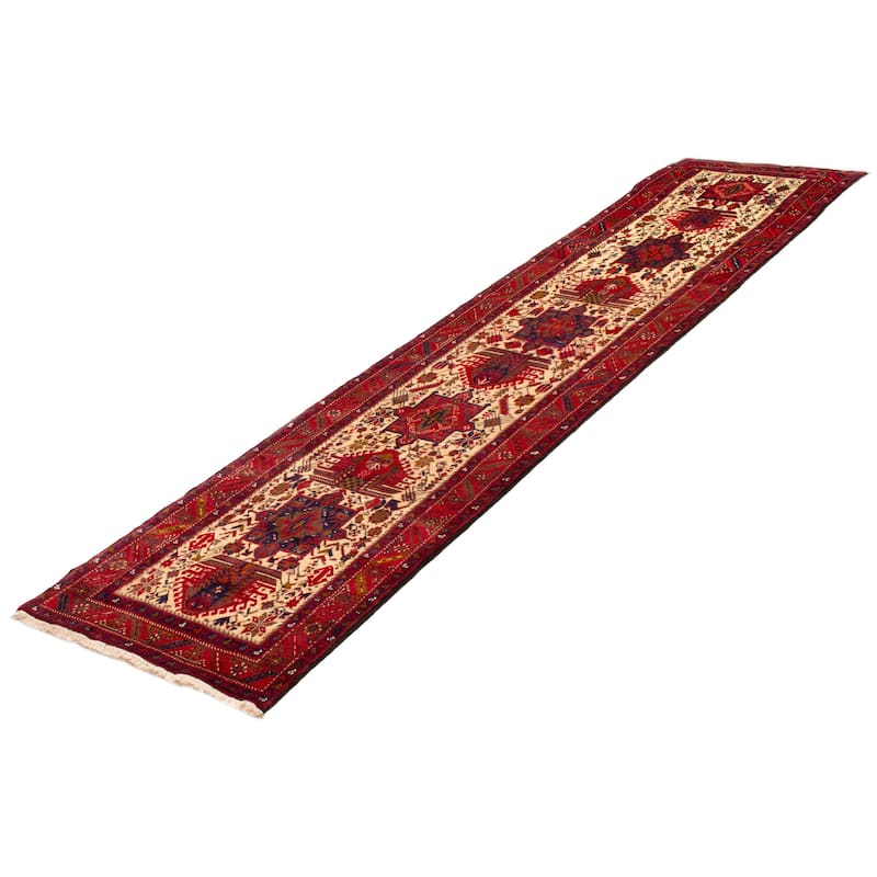 ECARPETGALLERY Hand-knotted Sarabi Cream, Red Wool Rug - 3'2 x 14'5
